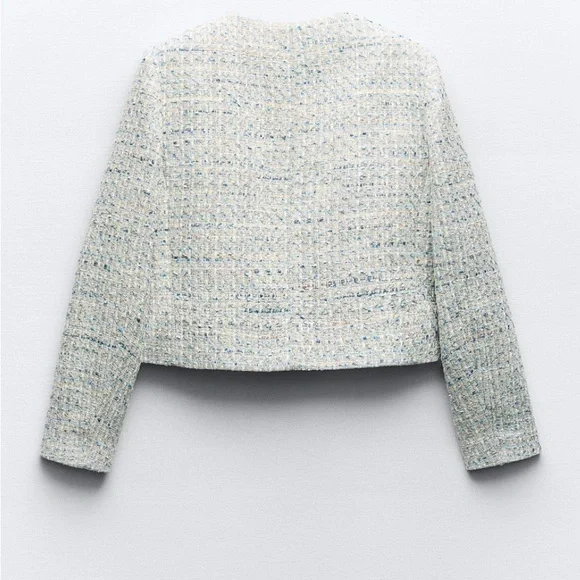 zara tweed jacket Large NWT Sliver Multi Color - Picture 2 of 9
